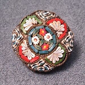 Vintage Micro Mosaic Brooch Italy C-Clasp